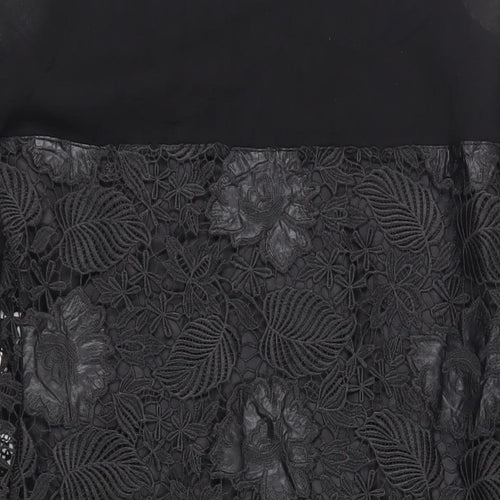 Marks and Spencer Womens Black Polyester Sheath Size 12 Boat Neck Button - Lace Overlay