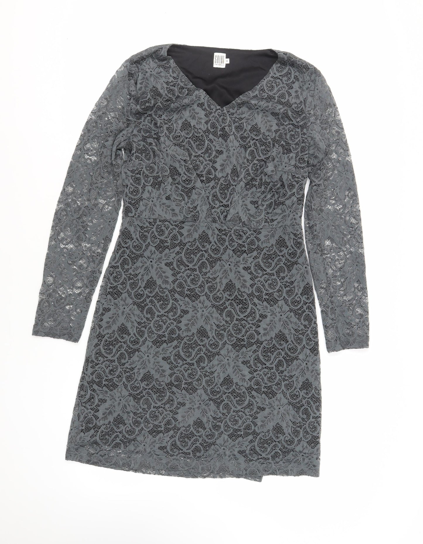 Saint Tropez Womens Grey Polyamide A-Line Size M V-Neck Zip