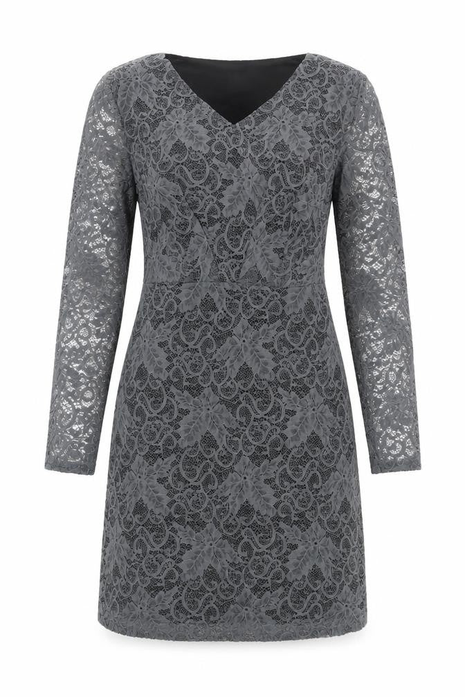 Front view of Saint Tropez women’s grey polyamide a-line, size M, v-neck zip