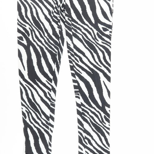 Boohoo Womens Black Animal Print Polyester Jogger Trousers Size 10 L32 in Regular - Zebra Print