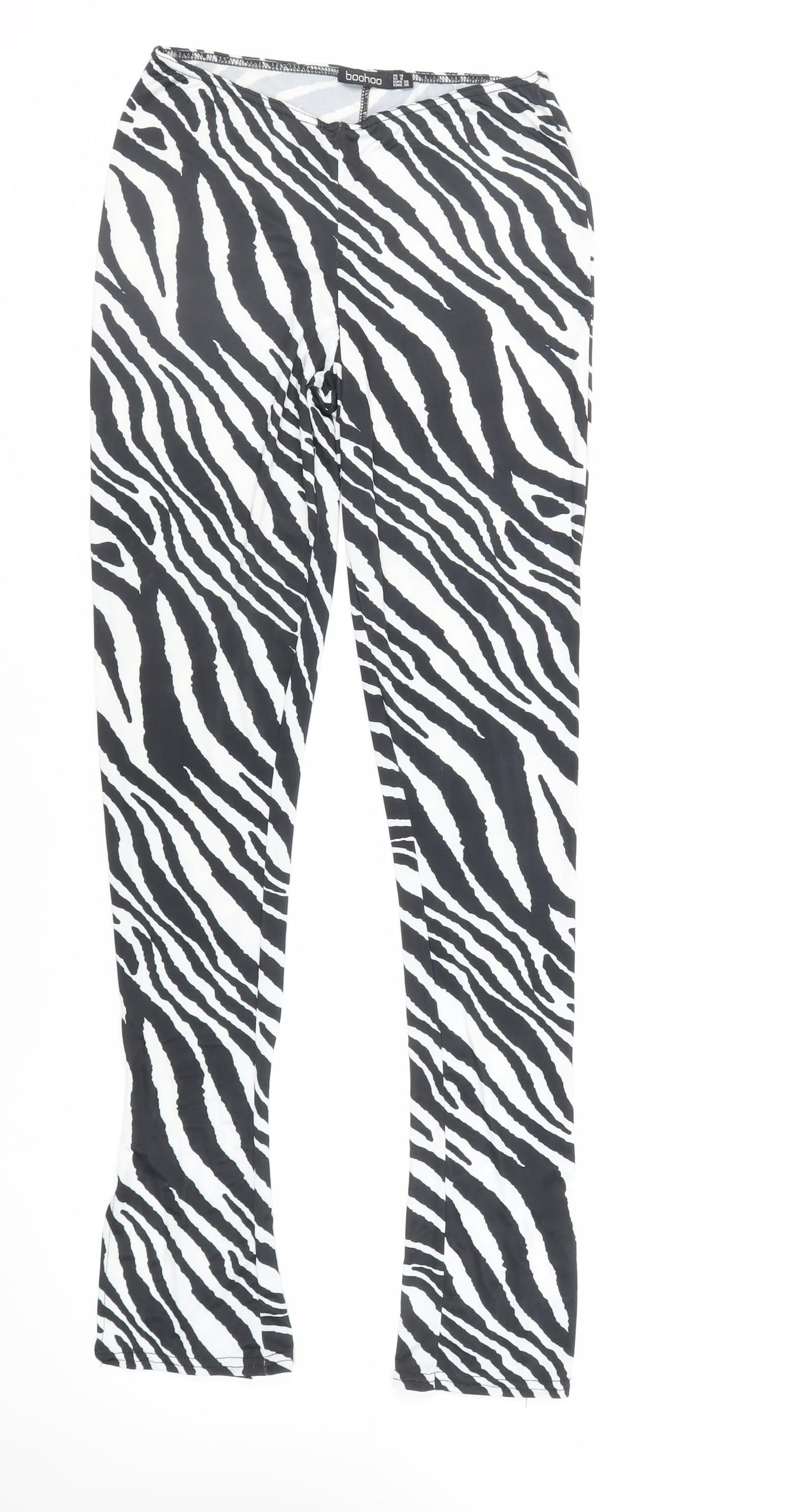 Boohoo Womens Black Animal Print Polyester Jogger Trousers Size 10 L32 in Regular - Zebra Print