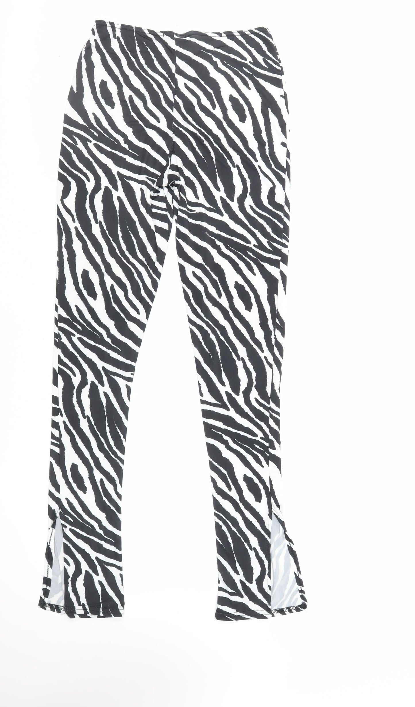 Boohoo Womens Black Animal Print Polyester Jogger Trousers Size 10 L32 in Regular - Zebra Print