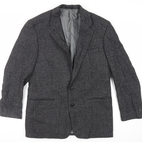 St Michael Mens Grey Plaid Wool Jacket Blazer Size 42 Regular - Vintage