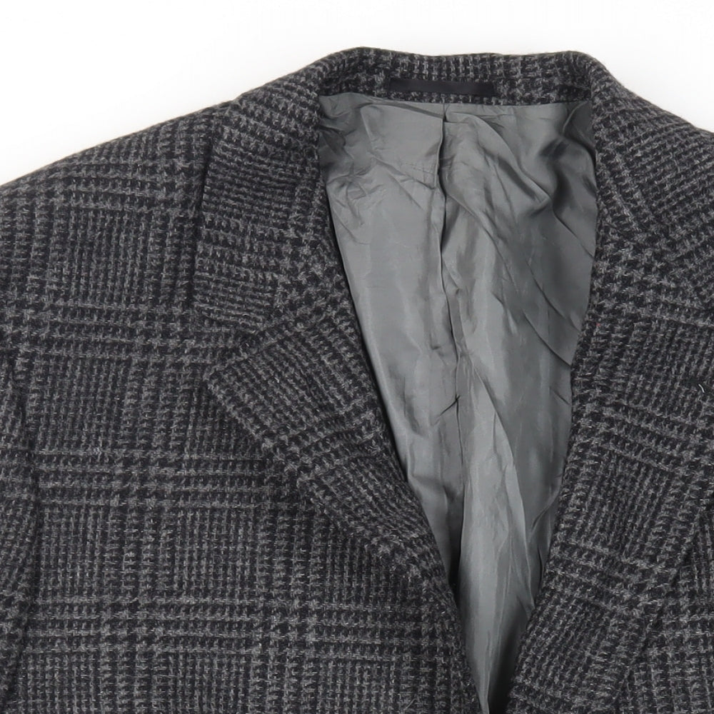 St Michael Mens Grey Plaid Wool Jacket Blazer Size 42 Regular - Vintage