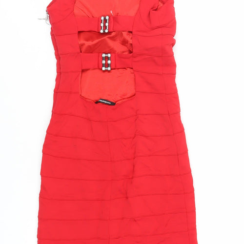 Roccobarocco Womens Red Viscose Bodycon Size 6 Square Neck Zip - Cut Out Back