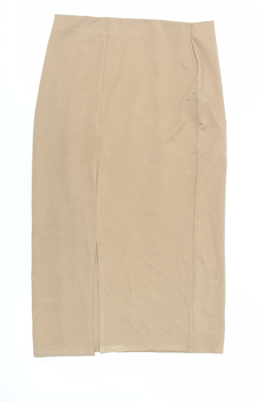 Dorothy Perkins Womens Beige Polyester Straight & Pencil Skirt Size 10 - Elasticated Waist