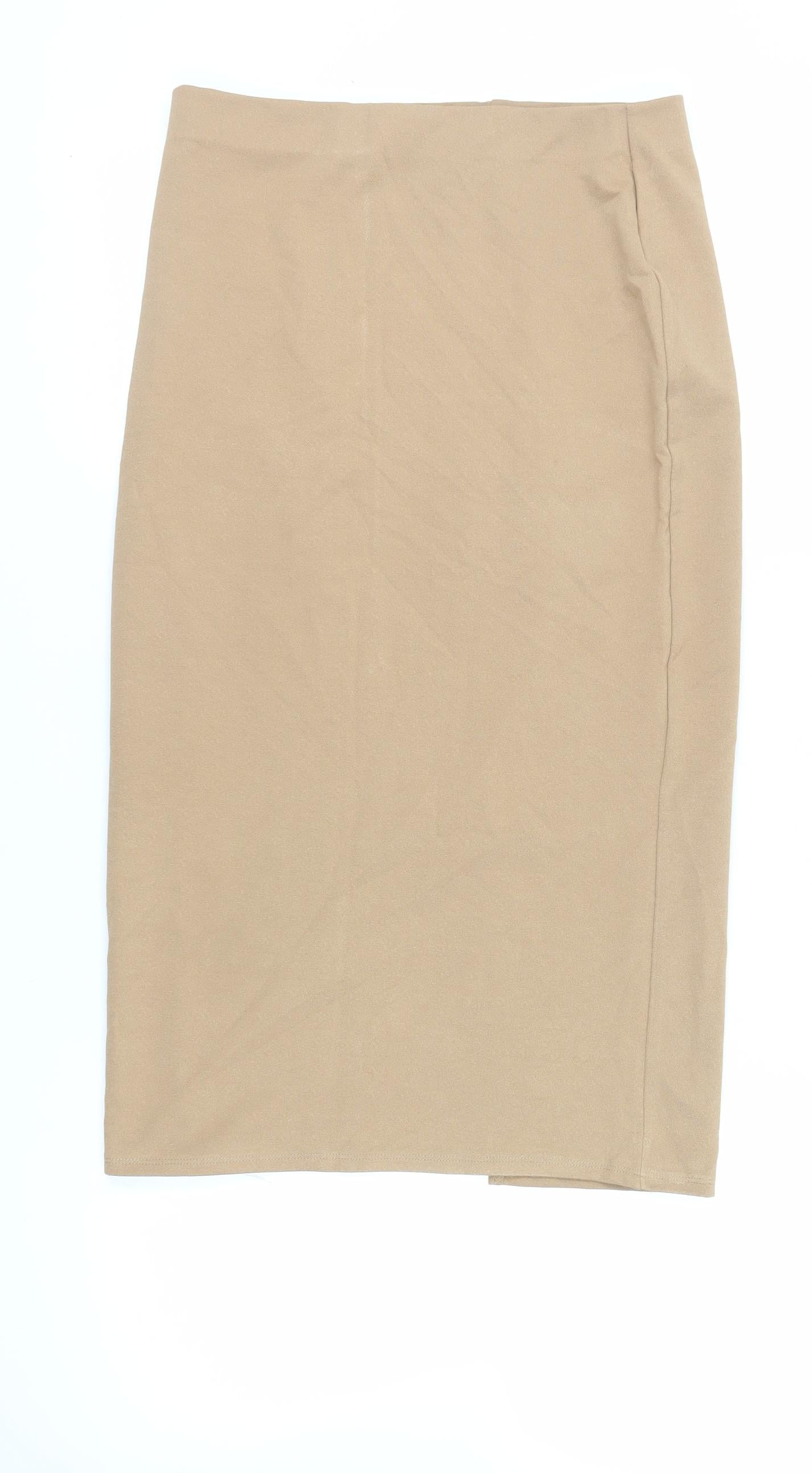 Dorothy Perkins Womens Beige Polyester Straight & Pencil Skirt Size 10 - Elasticated Waist