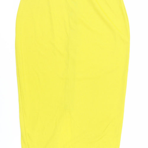 Dorothy Perkins Womens Yellow Polyester Straight & Pencil Skirt Size 10 Zip - Elasticated Waist