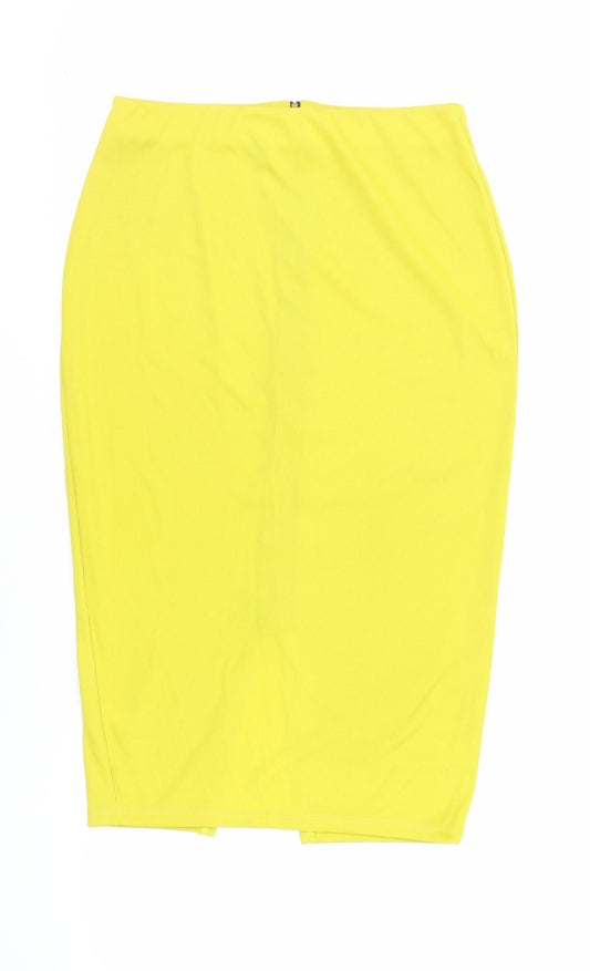 Dorothy Perkins Womens Yellow Polyester Straight & Pencil Skirt Size 10 Zip - Elasticated Waist