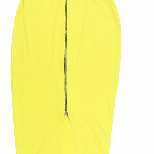 Dorothy Perkins Womens Yellow Polyester Straight & Pencil Skirt Size 10 Zip - Elasticated Waist