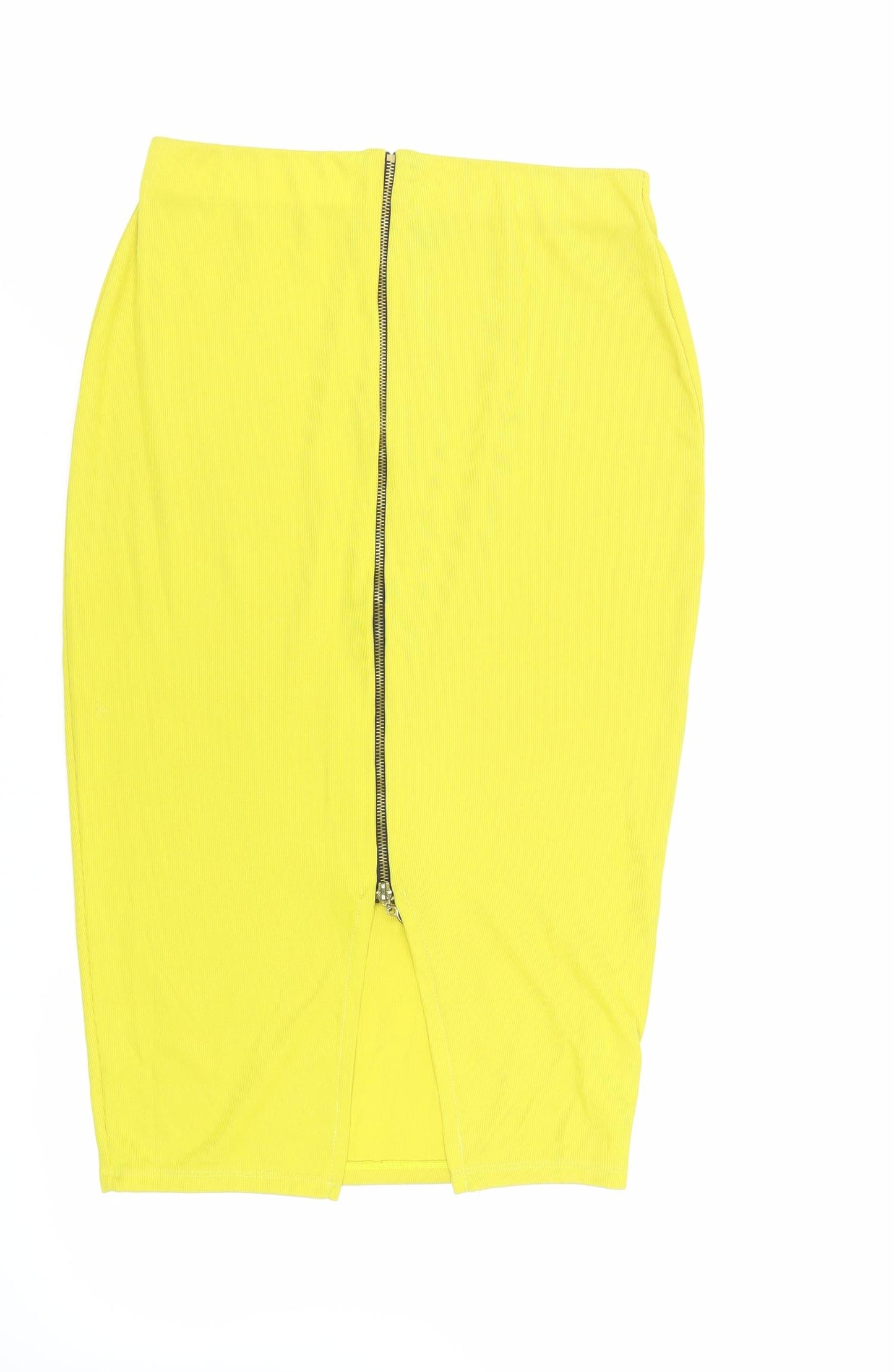 Dorothy Perkins Womens Yellow Polyester Straight & Pencil Skirt Size 10 Zip - Elasticated Waist