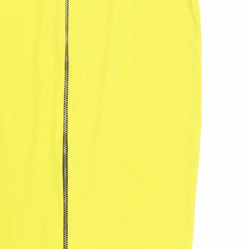 Dorothy Perkins Womens Yellow Polyester Straight & Pencil Skirt Size 10 Zip - Elasticated Waist