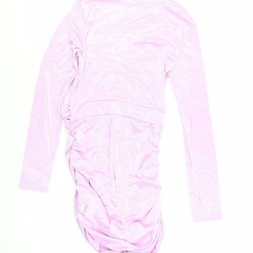 Boohoo Womens Purple Polyester Mini Size 14 V-Neck Pullover - Ruched