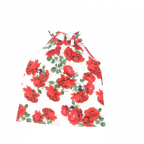PatPat Girls White Floral Polyester Basic Blouse Size 9-10 Years Halter Button