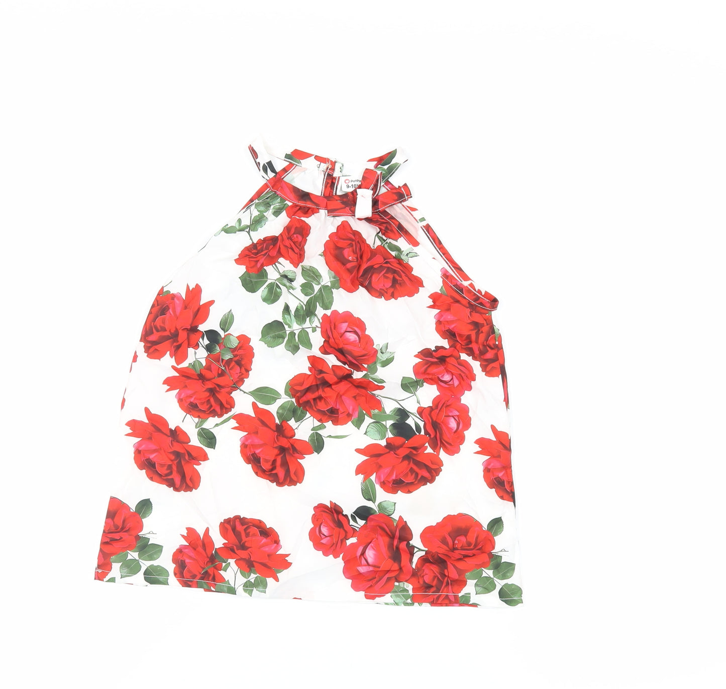 PatPat Girls White Floral Polyester Basic Blouse Size 9-10 Years Halter Button