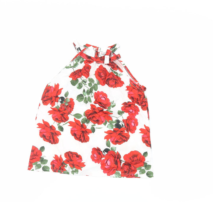 PatPat Girls White Floral Polyester Basic Blouse Size 9-10 Years Halter Button