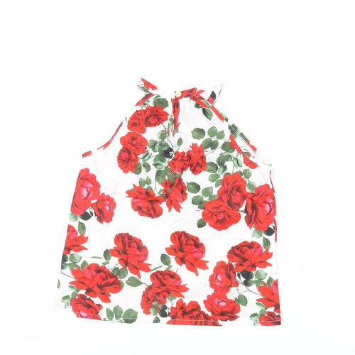 PatPat Girls White Floral Polyester Basic Blouse Size 9-10 Years Halter Button
