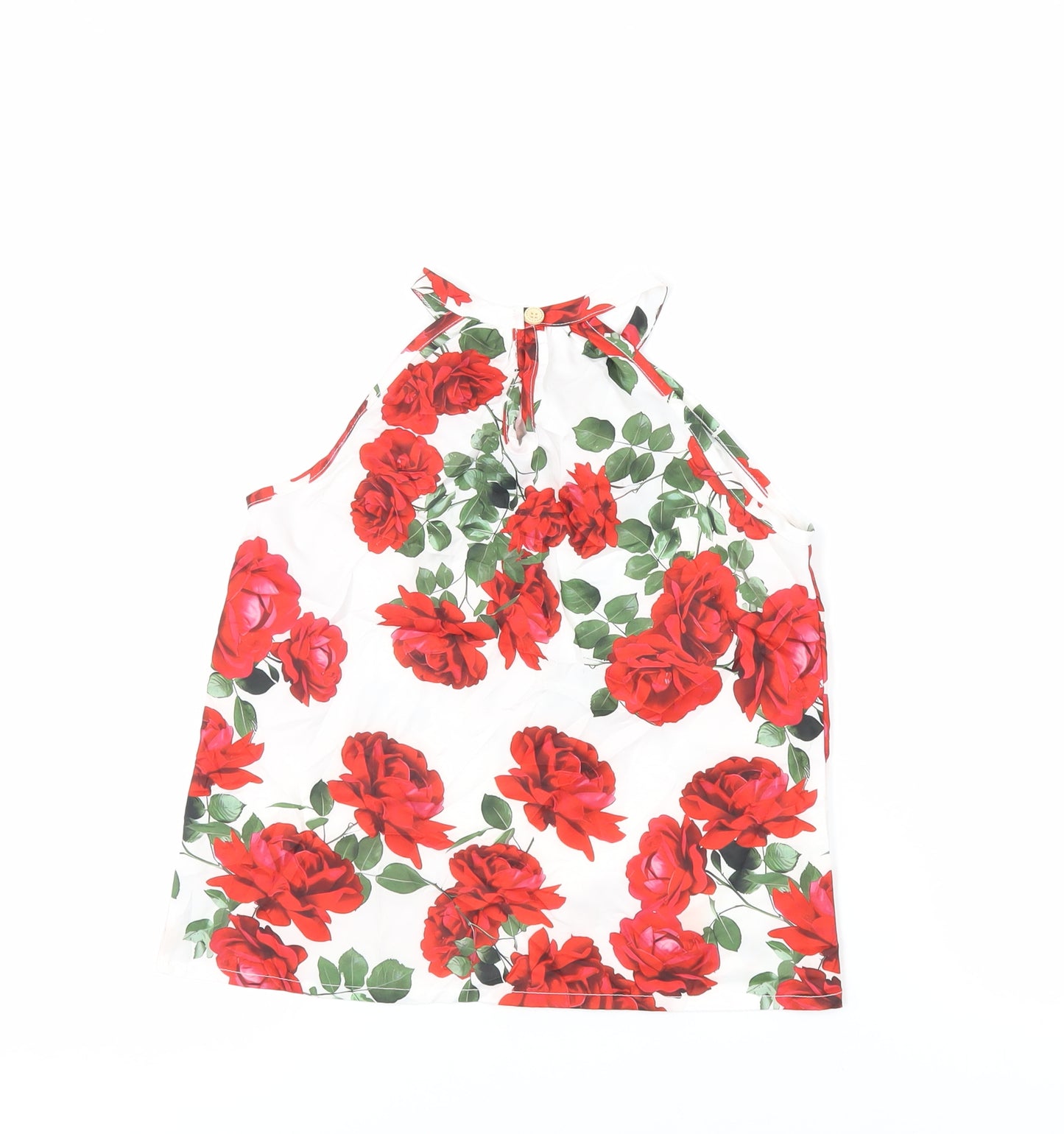 PatPat Girls White Floral Polyester Basic Blouse Size 9-10 Years Halter Button