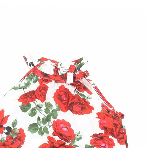 PatPat Girls White Floral Polyester Basic Blouse Size 9-10 Years Halter Button