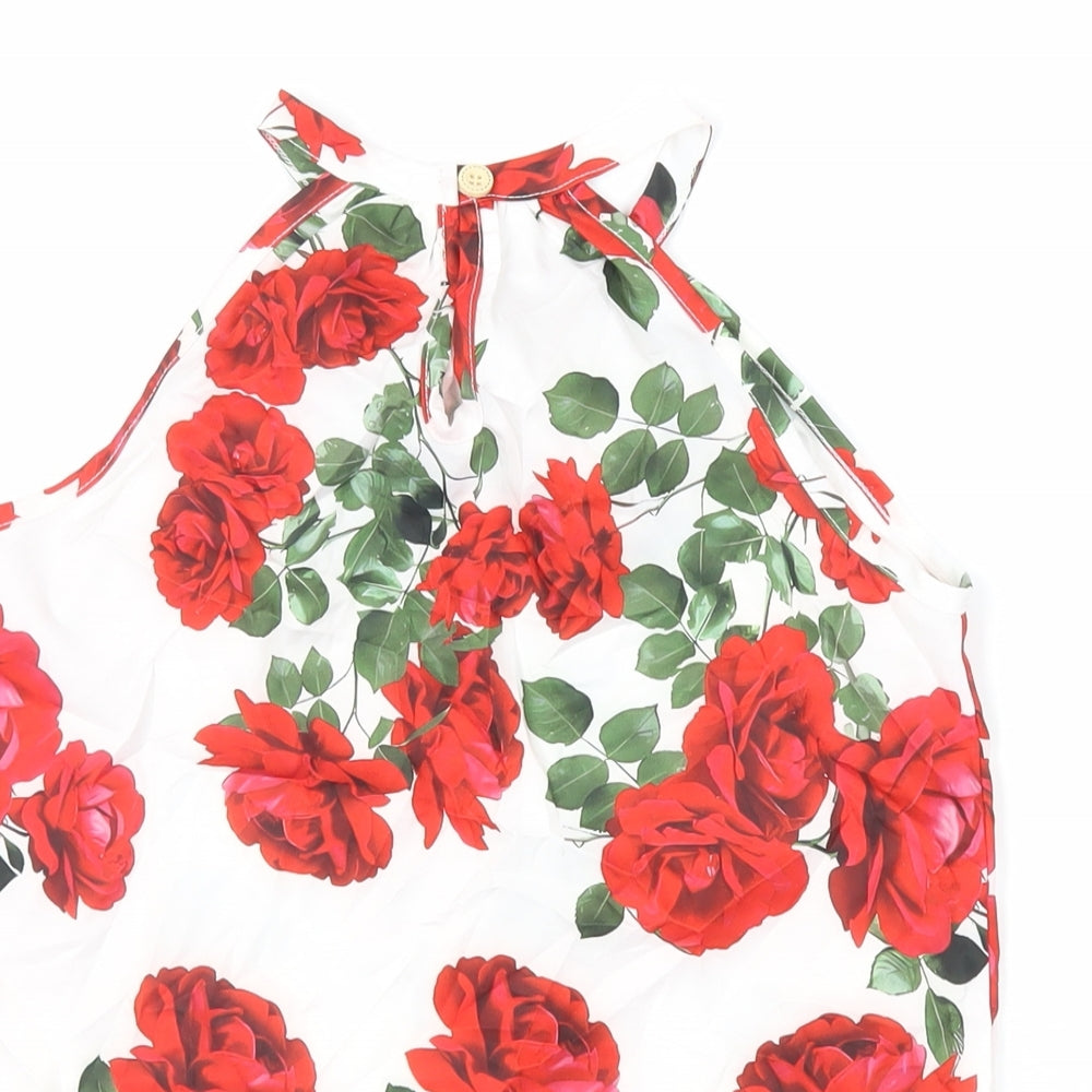 PatPat Girls White Floral Polyester Basic Blouse Size 9-10 Years Halter Button