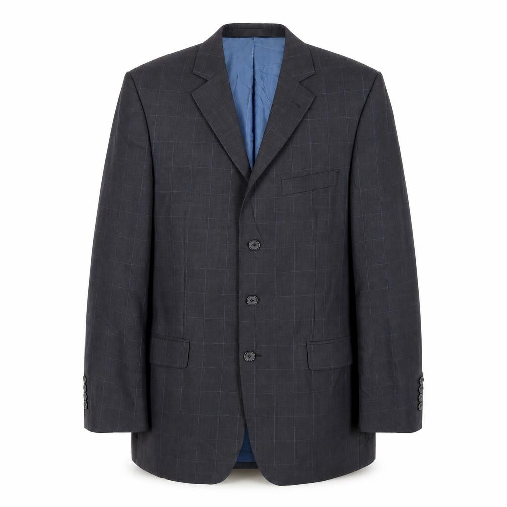 Front view of Marks & Spencer men’s grey check wool jacket suit jacket, size 40, regular