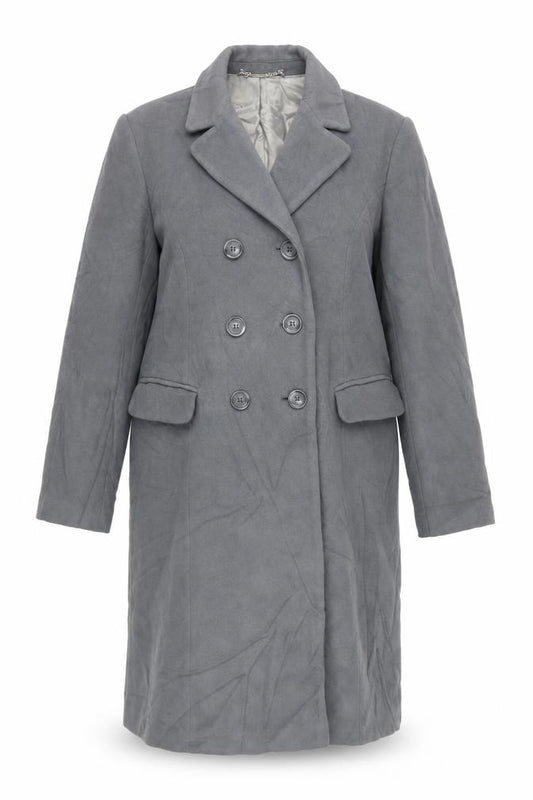 Front view of Debenhams women’s grey overcoat coat, size UK 16, button