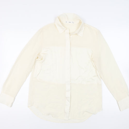 Mango Womens Ivory Polyester Basic Button-Up Size S Collared