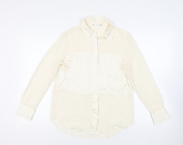 Mango Womens Ivory Polyester Basic Button-Up Size S Collared