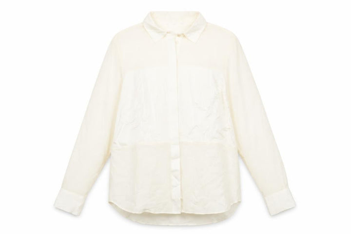 Mango Womens Ivory Polyester Basic Button-Up Size S Collared