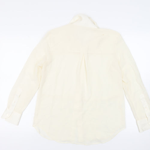 Mango Womens Ivory Polyester Basic Button-Up Size S Collared