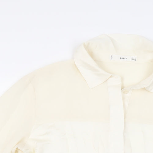 Mango Womens Ivory Polyester Basic Button-Up Size S Collared