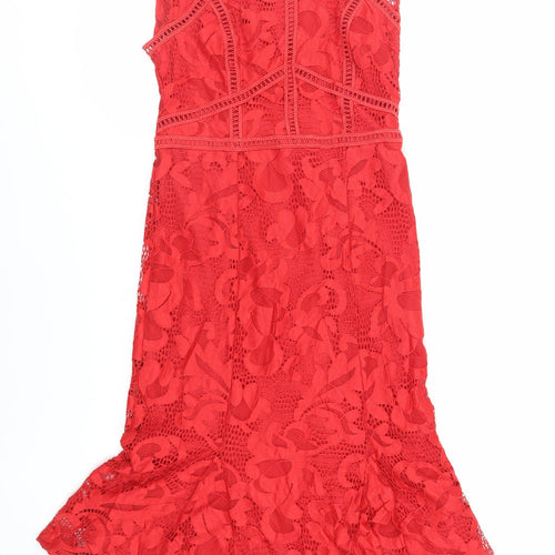 NEXT Womens Red Nylon Mermaid Size 8 Roll Neck Button