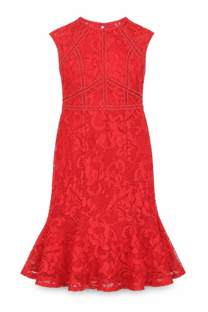 Front view of Next women’s red nylon mermaid, size UK 8, roll neck button