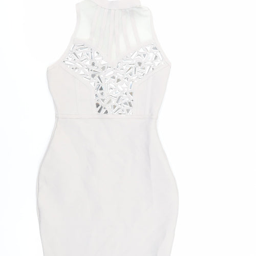 Boohoo Womens Grey Polyester Bodycon Size 8 Halter Hook & Eye - Embellished