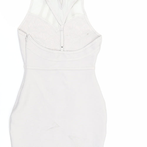 Boohoo Womens Grey Polyester Bodycon Size 8 Halter Hook & Eye - Embellished