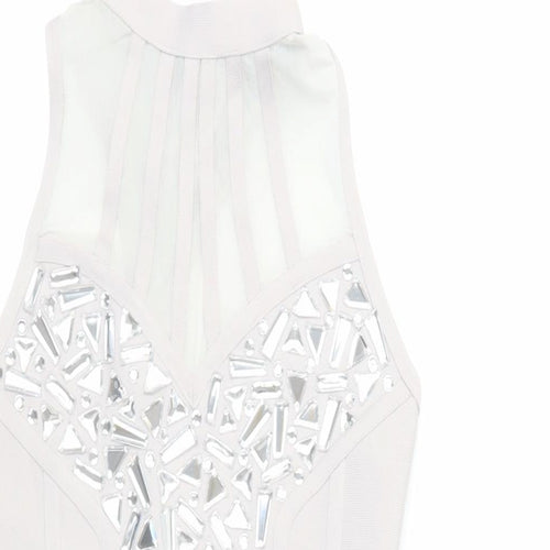 Boohoo Womens Grey Polyester Bodycon Size 8 Halter Hook & Eye - Embellished
