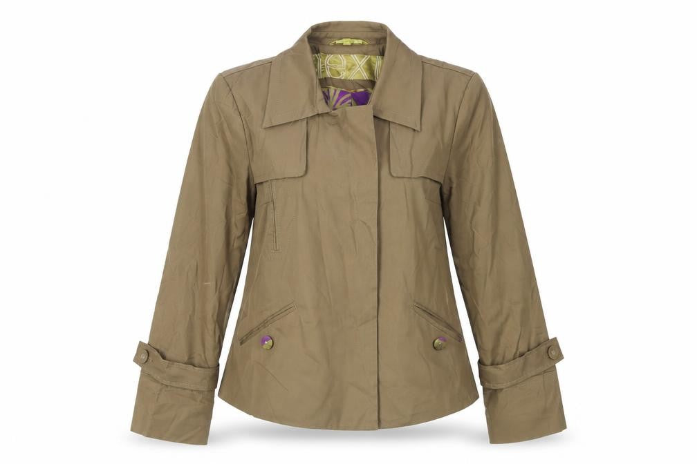 Front view of Next women’s brown jacket, size UK 8, snap