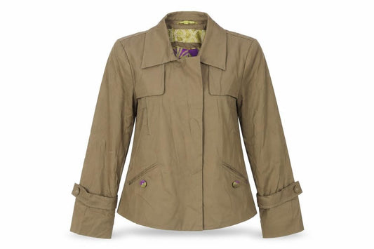 Front view of Next women’s brown jacket, size UK 8, snap