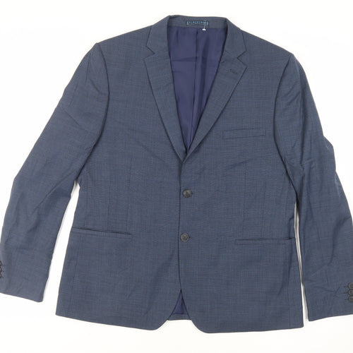 Marks and Spencer Mens Blue Geometric Wool Jacket Suit Jacket Size 44 Regular