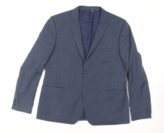 Marks and Spencer Mens Blue Geometric Wool Jacket Suit Jacket Size 44 Regular