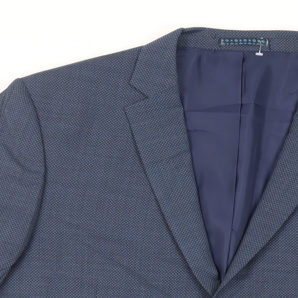 Marks and Spencer Mens Blue Geometric Wool Jacket Suit Jacket Size 44 Regular