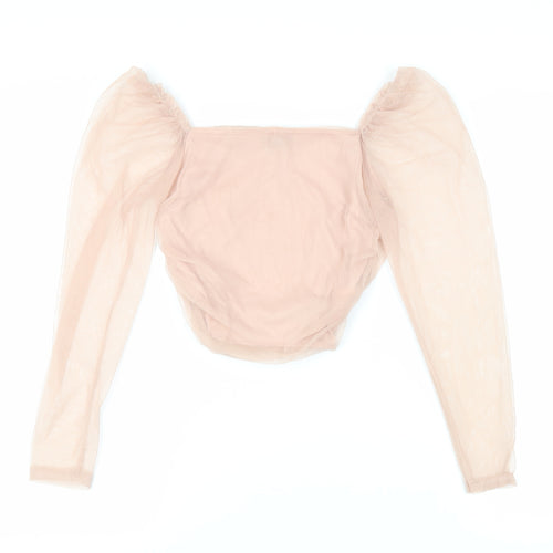 PRETTYLITTLETHING Womens Pink Polyester Cropped Blouse Size 8 Square Neck