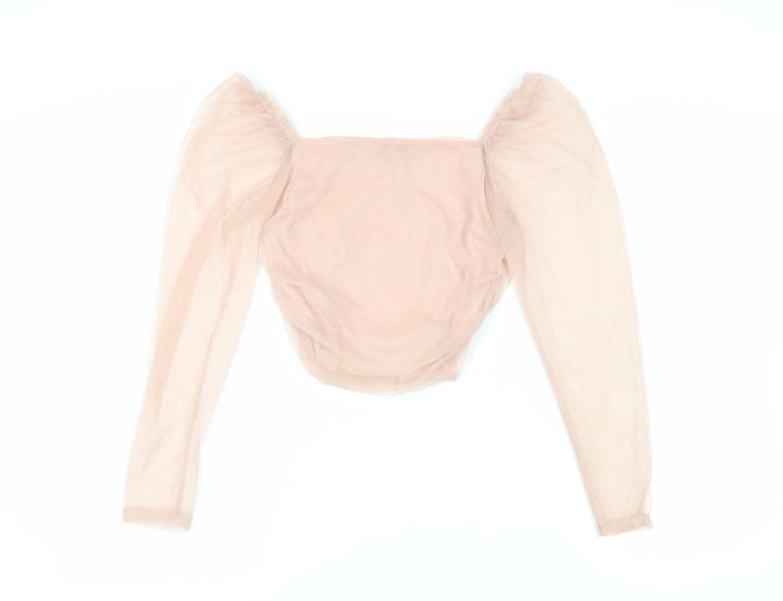 PRETTYLITTLETHING Womens Pink Polyester Cropped Blouse Size 8 Square Neck