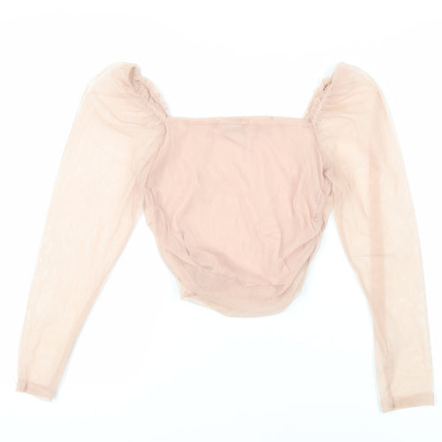 PRETTYLITTLETHING Womens Pink Polyester Cropped Blouse Size 8 Square Neck