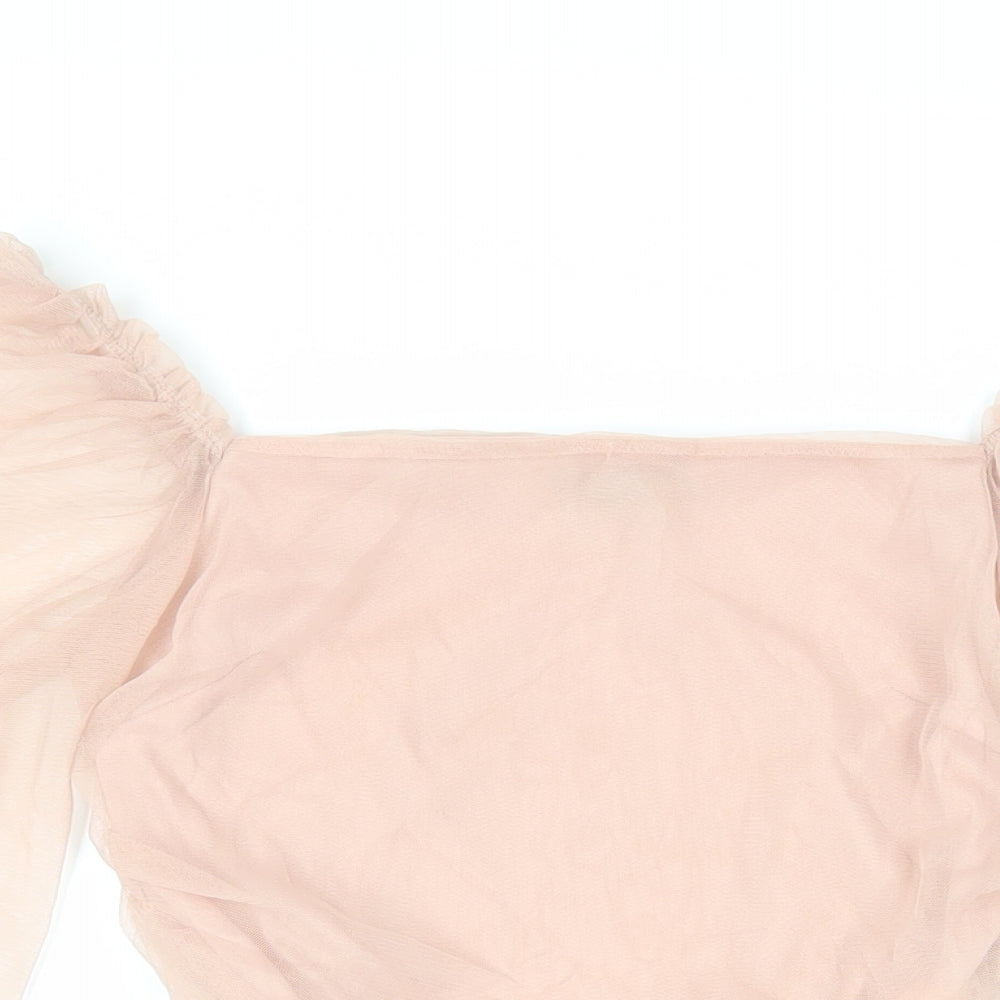 PRETTYLITTLETHING Womens Pink Polyester Cropped Blouse Size 8 Square Neck