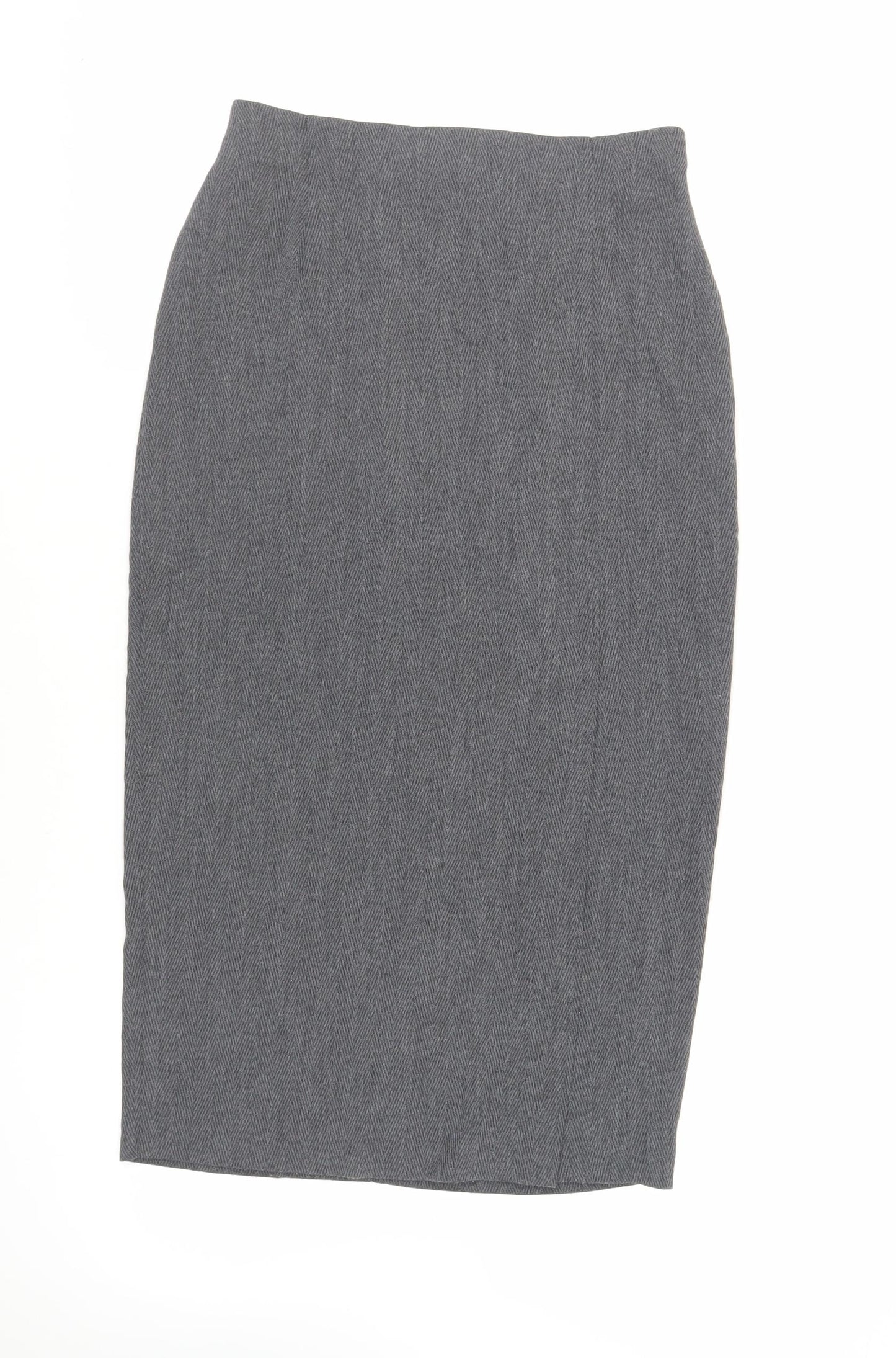 St Michael Womens Grey Herringbone Polyester Straight & Pencil Skirt Size 12 Zip - Vintage