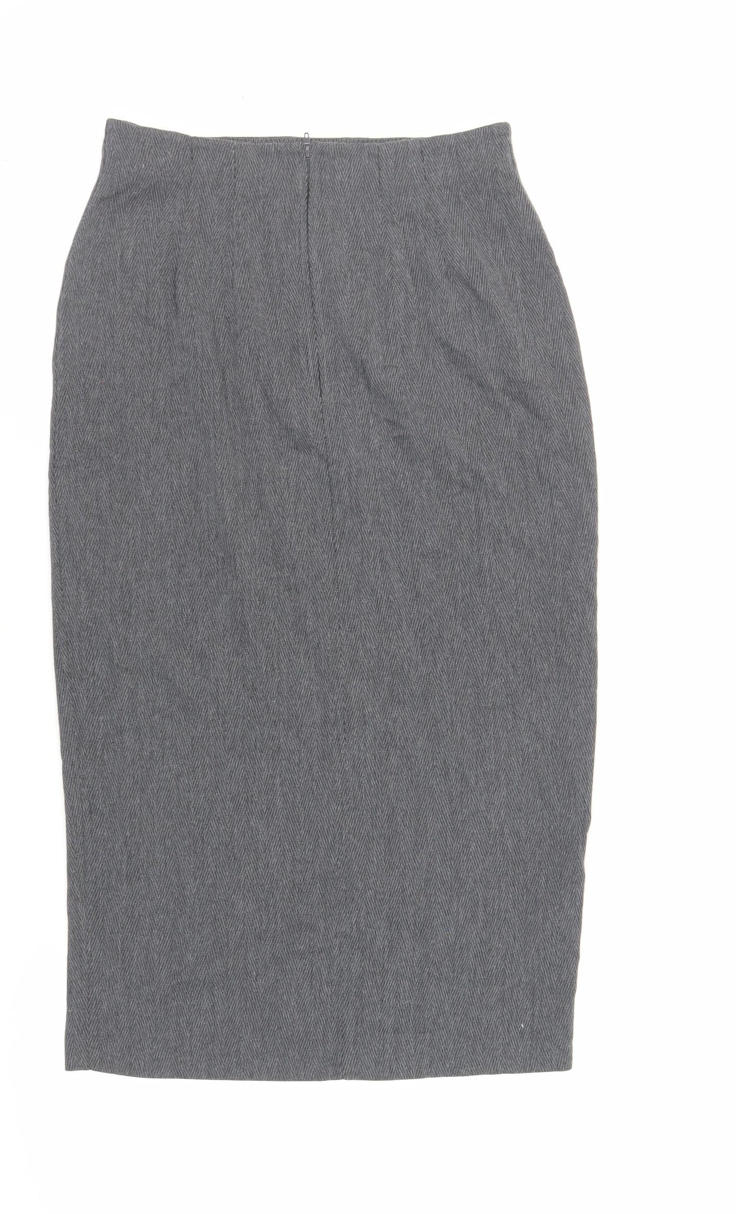 St Michael Womens Grey Herringbone Polyester Straight & Pencil Skirt Size 12 Zip - Vintage