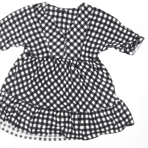 NEXT Womens Black Check Viscose Trapeze & Swing Size 8 V-Neck Pullover