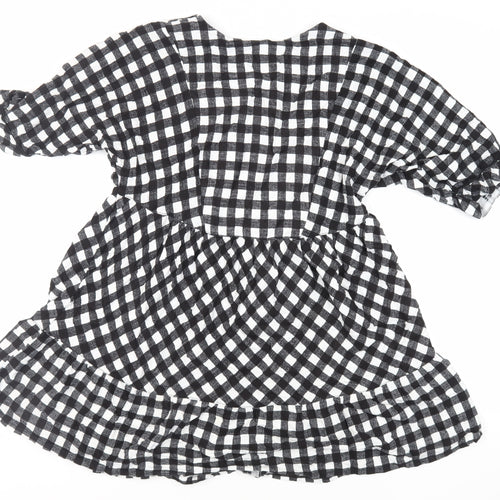 NEXT Womens Black Check Viscose Trapeze & Swing Size 8 V-Neck Pullover