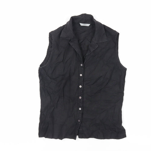 Marks and Spencer Womens Black Linen Basic Button-Up Size 12 Collared
